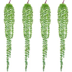 String of Pearls Plant Artificial-4 PCS Fake Hanging Succulents Greenery Plants Wall Decor Faux Hanging Nature Plants for House Living Room Bathroom Bedroom Shelf Balcony Garden Indoor Outdoor27.5"