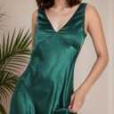 Summer Satin V Neck Backless Midi Dresses for Women 2025 Silky A line Formal Low Back Sleeveless Wedding Guest Long Dress