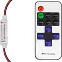 RF Mini Wireless Remote Controller for Single Color 3528 5050 LED Strip Lights, Wireless Remote Control with Connector, RF LED Strip Light Dimmer (1 Pack)