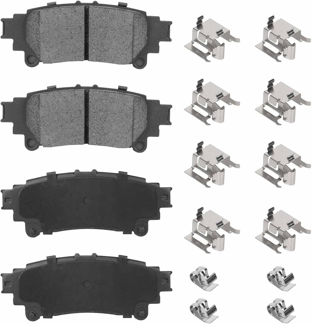 Rear Ceramic Disc Brake Pads Set for Lexus GS200t GS350 GS450h IS200t IS250 IS300 IS350 RX350 RX450h RC200t RC300 RC350 2014-2017, for Toyota Sienna Prius V Highlander Mirai 4PCS (With Hardware)