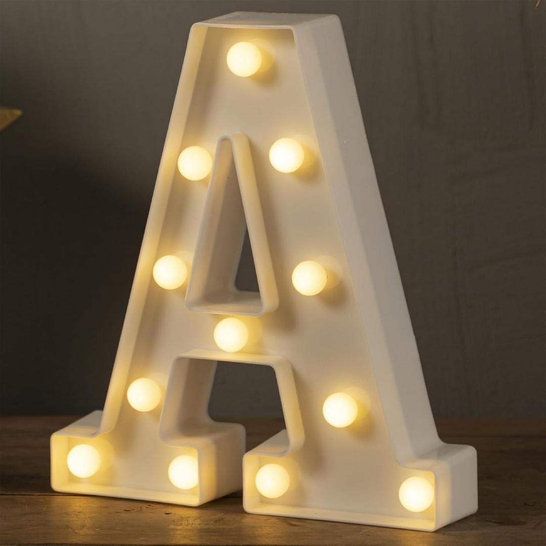 HXWEIYE Light Up Letters A, LED Marquee Letters Lights Sign 26 Alphabet and 10 Number Big Light Letter for Party Birthday Bar Battery Powered Christmas Decor Letter Lights (Warm White) (8.5 Inch)