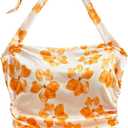 SOLY HUX Women's Floral Print Halter Neck Crop Tops Tie Backless Fitted Tank Shirts Summer Vacation Clothes, S