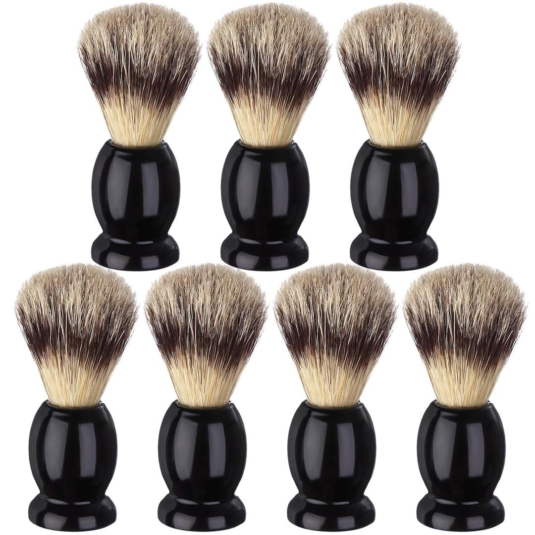 7Pcs Men Shaving Brushes Wood Handle, Professional Salon Tools Hand Crafted Shaving Brush Wood Handle Shave Brushes Handmade Pure Badger Hair Brush for Men Beard (Black)