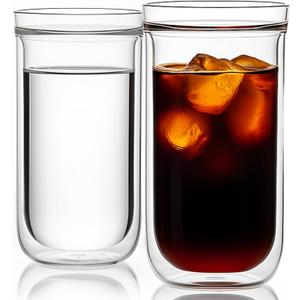 Aquach Double Wall Glass Cup 16oz 2pcs, Clear Insulated Coffee Drinking Glasses, Single Mouth/Double Body