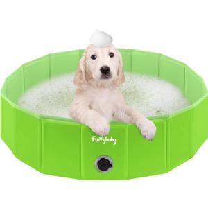 Furrybaby Dog Pool, Kiddie Pool with Hard Plate Collapsible Pet Bath Foldable Swimming Pet Pool Portable Green 32''