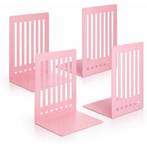 4 Pcs 10 Inch Heavy Duty Bookends Non-Skid Base, Pink