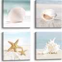 the stream design Beach Canvas Wall Art Bedroom: 4 Piece Living Room Bathroom Coastal Sea Creature Picture Modern Ocean Life Print Decor Calming Seaside Starfish Seashell Conch Painting Artwork