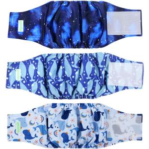 wegreeco Washable Male Dog Belly Band (Stylish Pattern)- Pack of 3 - Washable Male Dog Belly Wrap, Dog Diapers Male (Whale, S) (Small (11" to 14"))