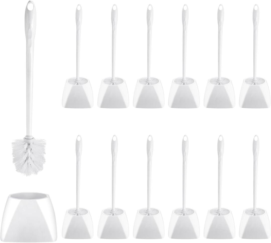 15 Sets Toilet Holder and Brush Set 16.14 Inch Toilet Bowl Cleaner Brush with Caddy Bathroom Scrub Plastic Scrubber with Long Handle for Bathroom Cleaning, Easy to Assemble(White)