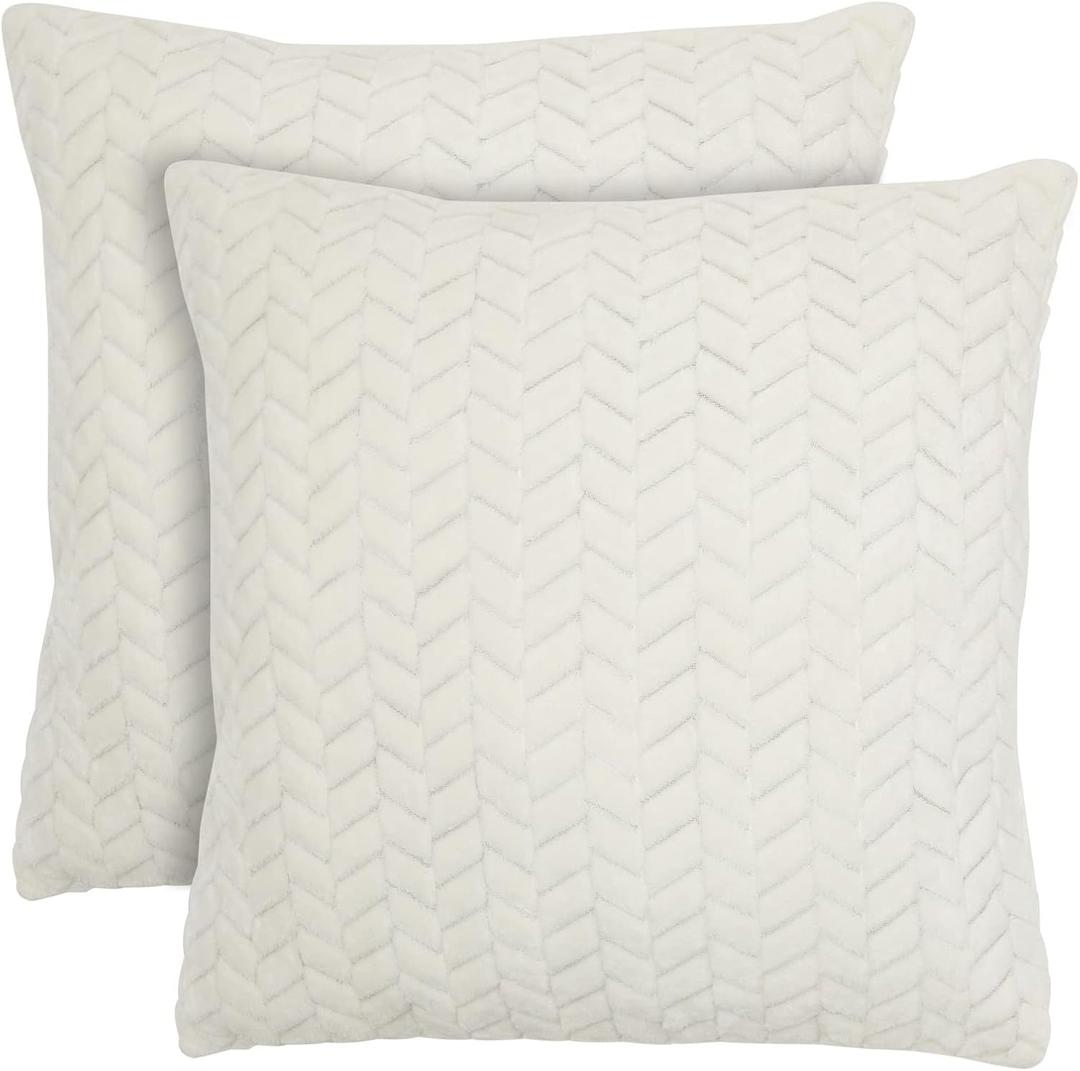 2 Pack Beige Decorative Throw Pillow Covers 20x20, Chevron Design Cushion Case for Couch Sofa Farmhouse Decor