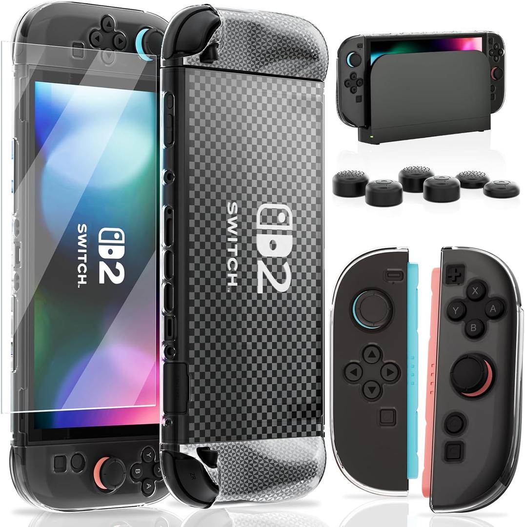 Switch 2 Case for Nintendo Switch 2 Model 2025, Dockable Cover Hard PC Protector Case for Switch 2 Grips, Switch 2 Console and Accessories with Thumb Stick Caps