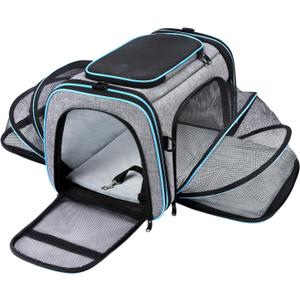Airline Approved Pet Carrier, Large Soft Sided Pet Travel TSA Carrier 4 Sides Expandable Cat Collapsible Carriers with Removable Fleece Pad and Pockets for Cats Dogs and Small Animals