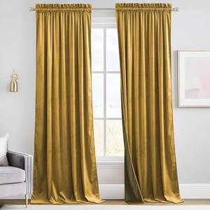 RYB HOME Rich Gold Brown Velvet Curtains 84 inches, Thermal Insulated, Light Blocking, Elegant Rod Pocket Velvet Drapes for Living Room, 52" W x L84 L, 2 Panels Set