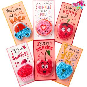 JOYIN 30 PCS Valentine's Day Gift Cards with Play Modeling Squashy Bead Foam, Fun Modeling Foam Toy for Valentine Party Favor, School Classroom Gift Exchange Prizes