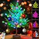 Pooqla RGB Lighted Mini Christmas Tree, Color Changing Tabletop LED Xmas Tree with Remote, 28 Colors 80 LED Pre-lit Artificial Small Tree with Hanging Ball Ornaments Home Party Christmas Decoration