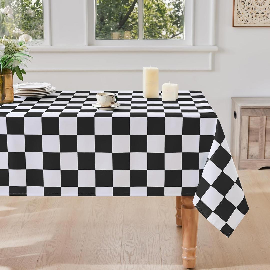 5 x Ohocut Checkered Table Cloth, Classic Checkerboard Tablecloth for Picnic, Party, Dinner Table Cover, Waterproof Washable Wrinkle Resistant (Black and White, 55''x55'' (Rectangle))