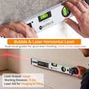 Neoteck 225 Aluminum Digital Angle Finder with Laser (Class 2 Laser,<1mW) | 400mm Angle Ruler Protractor with Bubble Level,LCD Display for Woodwork,Construction,Tile Installation,Picture Hanging-White
