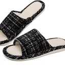 DX Grandway Womens Slippers, Linen Flax House Slippers for Women Men Unisex, Cute Soft Open Toe Summer Bedroom Slides House Shoes Indoor Outdoor Shower Drys fast, Pack of 2