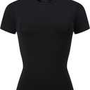 MCEDAR Womens Seamless Soft Smoothing T-Shirts Short Sleeve Slim Fit Basic Tees Crew Neck Casual Shirts (Black, S)