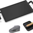 Premium Carbon Steel Griddle Comes with Grill Press, Large Non-Toxic Stovetop Flat Top Pan for Gas, Electric Range, Induction, Grill & Campfire, Pre-seasoned Nitride Coating, Oven Safe to 1200F