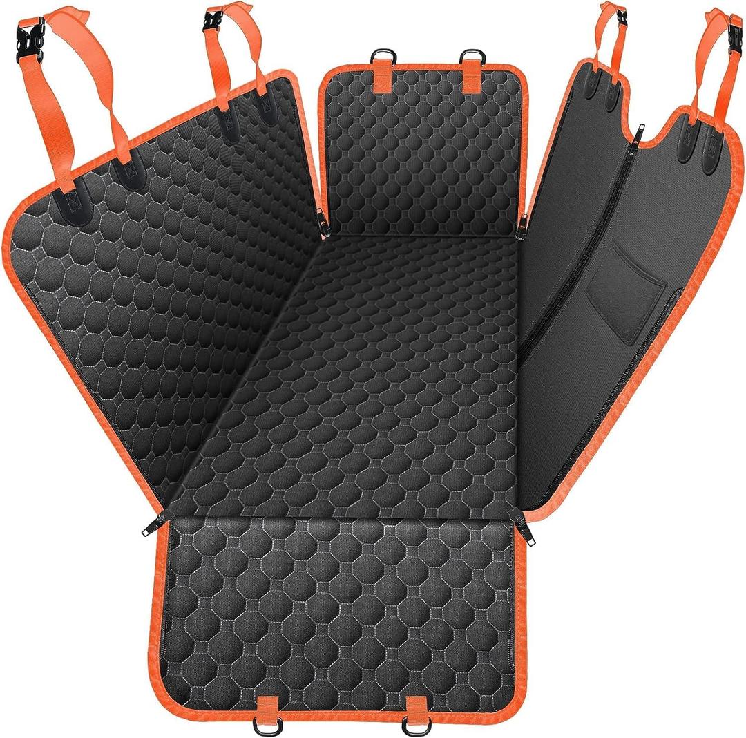 Mancro Dog Car Seat Cover for Back Seat, 2025 Upgraded 600D Heavy Duty Waterproof & Scratch-Resistant Dog Hammock for Car, Back Seat Pet Cover for Dogs with Sedan, Standard, Orange (Standard (54" W x 55" L))