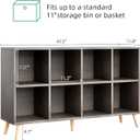 8-Cube Bookshelf 2 Tier Retro Bookcase with Legs, 11in Shelf Opening, 47" Wood Bookshelves Storage Organizer Shelf, Freestanding Open Book Shelves for Bedroom Living Room Office,Grey Oak