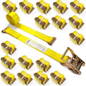 KJE 18 Pack E-Track Ratchet Straps, 2" x15' Heavy Duty Cargo Tie-Downs, 4500LBS Breaking Strength, Standard E Track Fitting Tie Down Ratcheting Strap for Cargo Vans, Trucks, Trailers
