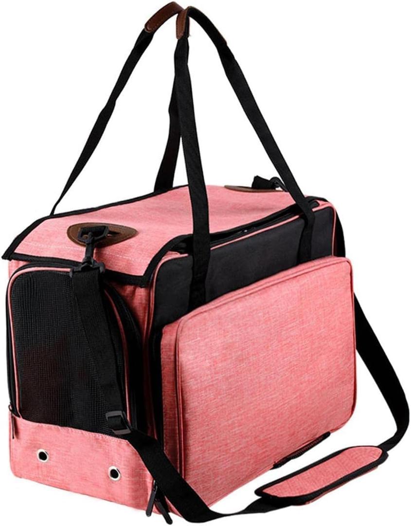 Pet Travel Bag One Side Expandable Cat Carrier Dog Carrier for Outdoor Use Travel Walking Puppy (Pink)