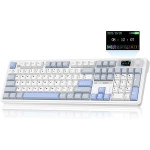 CORBOBO LINGBAO K108 Pro Wireless Mechanical Keyboard with Screen & Knob, Full Size Creamy Keyboard with Number Pad, 10000mAh Battery, PBT Keycaps, RGB Backlit, Hot-swappable Gaming Keyboards