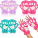 Geyoga 3 Pairs Cat Paw Gloves Therian Theme Furry Kawaii Plush Fingerless Paws Cosplay Gloves Girls Women Gift Costume Favor
