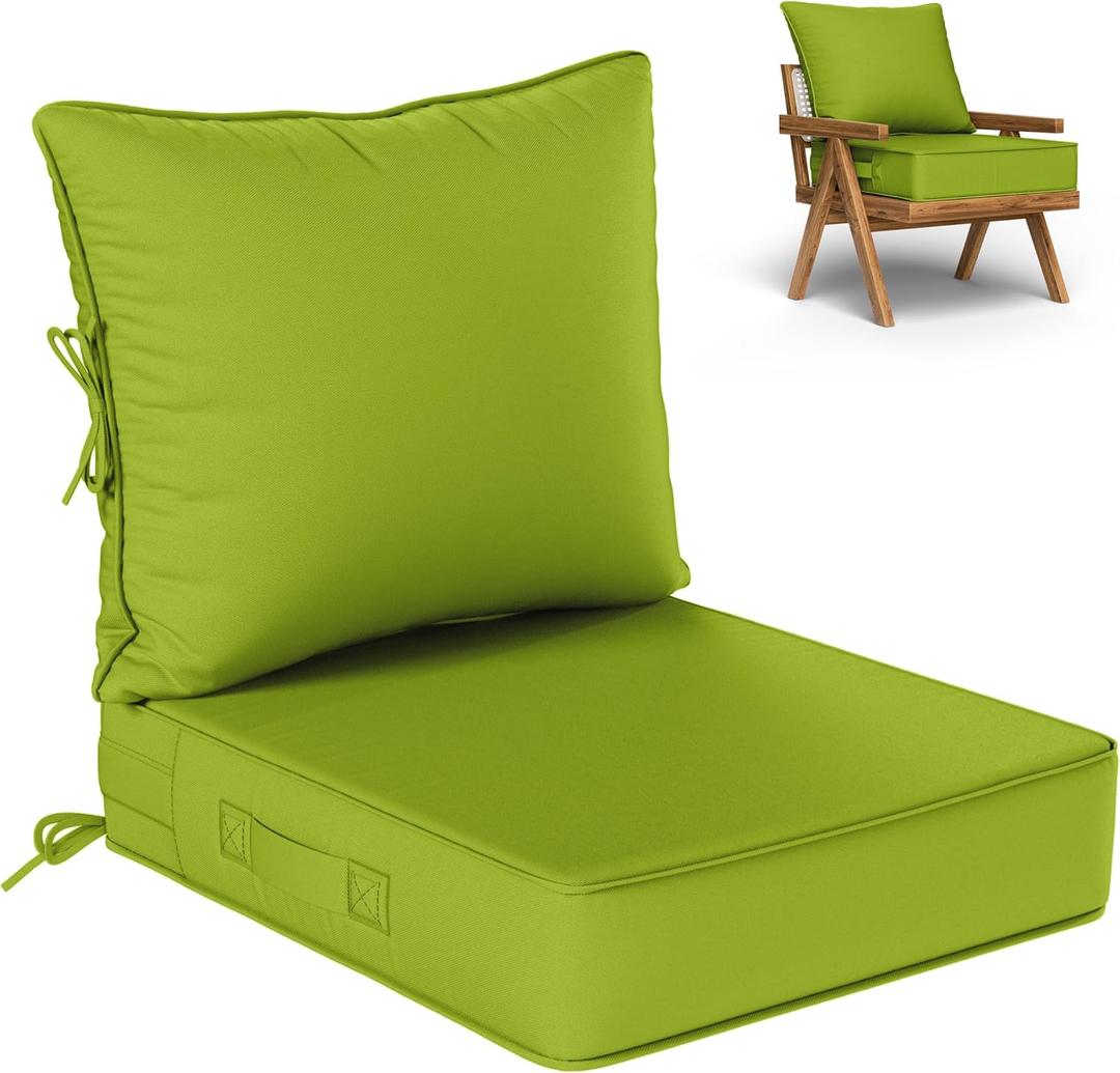 Outdoor Seat Cushion Set 22 L 24 W 5 H Inch Waterproof & Fade Resistant Patio Furniture Cushions with Removable Cover with Handle and Straps for Sofa Chairs, Chairs, Grass Green