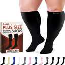BAMS Plus Size Compression Socks Wide Calf XL – Graduated Knee-High Support, Viscose from Bamboo Easy-On/ Easy-Off (Black, XL)