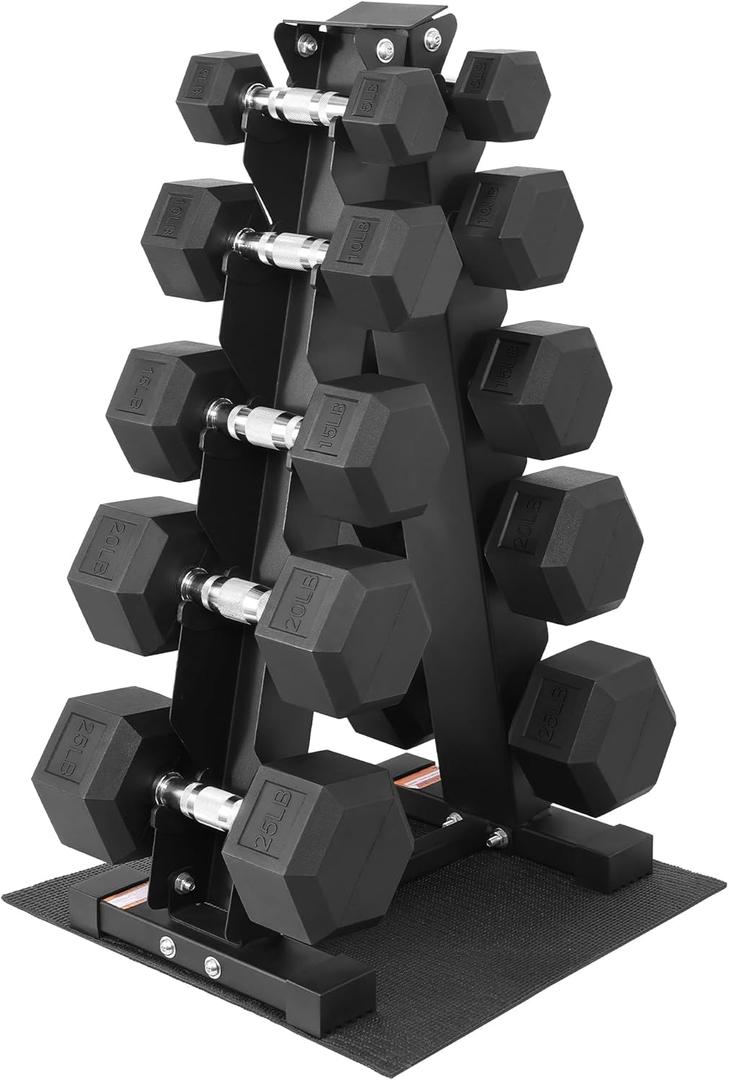 Fitvids Rubber Coated Hex Dumbbell Set with Storage Rack, 100/150/200/550 LB Hand Weight Set with Anti-Slip Grip for Home Gym