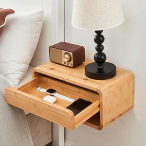 Bamboo Floating Nightstand with Drawer & Open Shelf - Fully Assembled Wall Mounted Bedside Table with Modern Design for Bedroom and Small Spaces - FSC Certified Bamboo Side Table