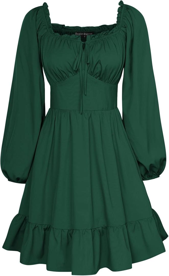 Scarlet Darkness Reansiaacne Corset Dress for Women Long Sleeve Off the Shoulder Mini Dress (Green, L)