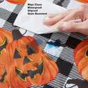 Newbridge Halloween Jack O Lantern Pumpkin Farm 60 x 102 Inch Rectangle Vinyl Tablecloth with Flannel Backing, Black and White Check Pumpkin Design, Easy Care Wipe Clean Table Cover
