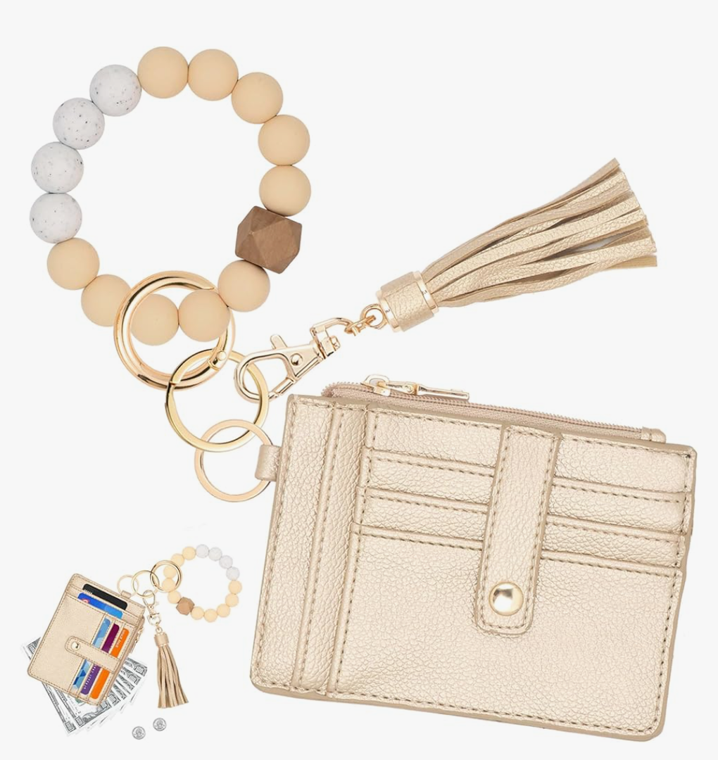 KNGITRYI Wallet Keychain Wristlet for Women,Slim RFID Credit Card Holder Purse Tassel Keychain Bangle Key Ring for Men Women