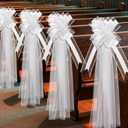 24 Set Large Wedding Pew Bows with Long Tulle Tails Church Chair Aisle Decorations Wedding Car Decoration Big Bows for Bridal Shower Reception Birthday Anniversary (White)