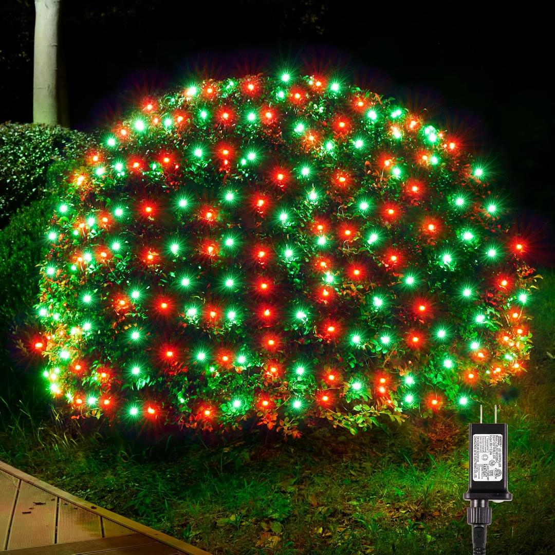 BlcTec Outdoor Christmas Lights 360 LED 9.8ft x 6.6ft Christmas Net Lights with 8 Modes, UL Certified, Timer, Connectable, Waterproof for Bushes, Shrubs, Yard Outdoor Xmas Decorations, Red Green