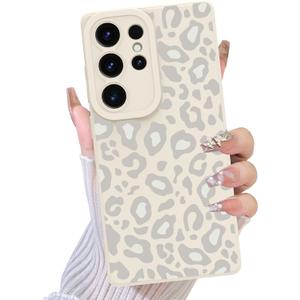 TEAUGHT Compatible with Samsung Galaxy S25 Ultra Case Cute Pattern Leopard Cheetah Print Shockproof Cover Silicone Phone Case for Girls Women -White