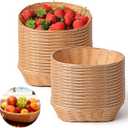 24 Pack Plastic Oval Baskets, Woven Bread and Fruit Baskets for Serving, Food Storage Basket for Kitchen Restaurant Display Decor, Brown