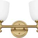 Gold Bathroom Vanity Light Fixtures, 2-Light Over Mirror, Traditional Vanity Lights for Living Room, Milk White Glass Shades, Standard E26 Base, Aged Brass, 16.3" W x 9.4" H x 6.25" D