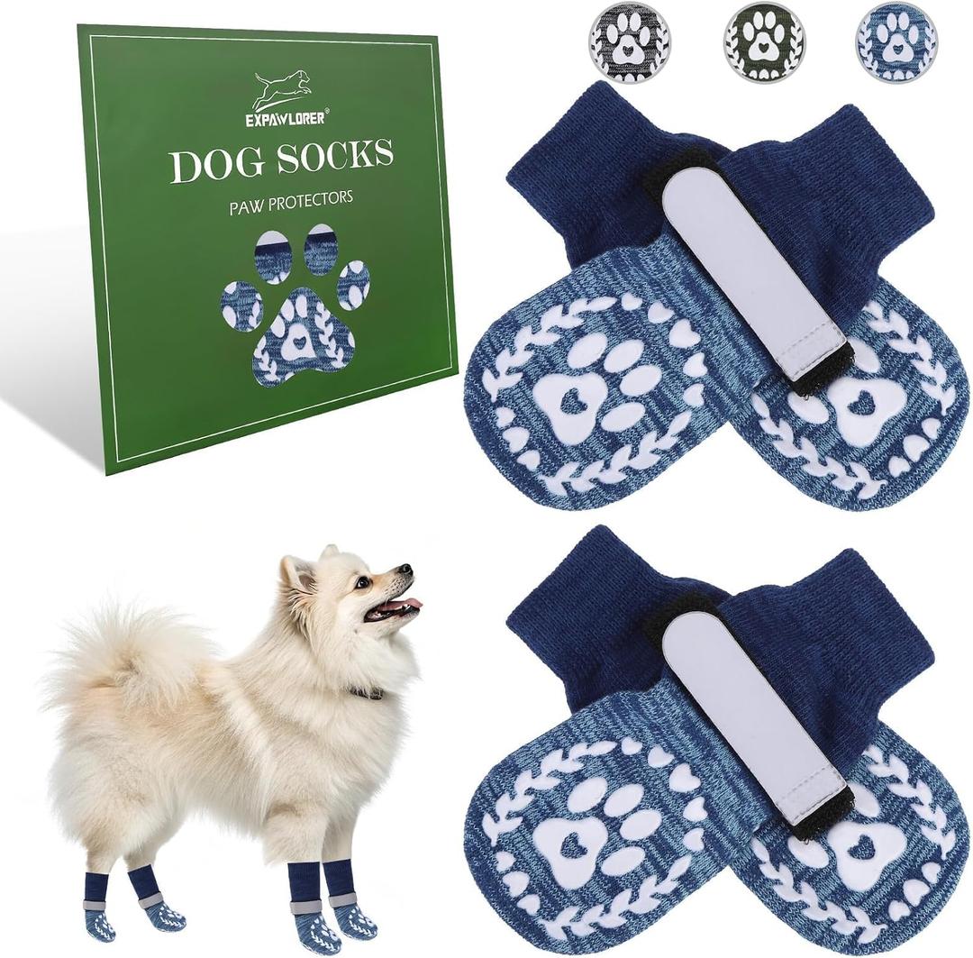 EXPAWLORER Dog Socks to Prevent Licking and Slipping, Summer Dog Shoes for Hot Pavement, Paw Protectors for Hardwood Floors Anti-Slip, Dog Booties for Small Medium Large Senior Dogs, Navy Blue XS