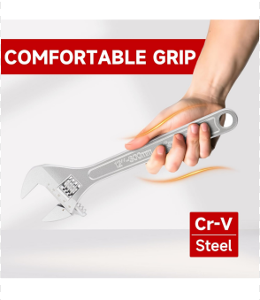 1 Piece Adjustable Wrench Set - Includes 12-inch  High Carbon Steel with Chrome Plated Heavy Duty Metric Adjustable Wrenches for Home - Garage - Workshop
