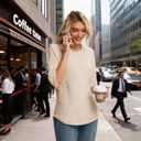 Women Fall Sweaters 3/4 Sleeve Loose Fit Tunic Tops Crewneck Dressy Casual Oversized Business Blouses 2026 (Beige, M)