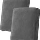 H.VERSAILTEX Velvet Stretch Couch Cushion Cover Plush Cushion Slipcover for Chair Loveseat Sofa Cushion Furniture Protector Seat Cushion Sofa Cover (2 Piece Medium Sofa Cushion Covers, Grey)