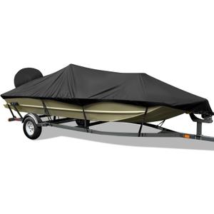 800D Heavy Duty Waterproof Boat Cover 17-19 ft (17',18',19') with Motor Cover - Fits Bass/V-Hull/Runabout/Fishing/Bowrider Boats - Canvas Protective Cover for 17 18 19 Foot Boats