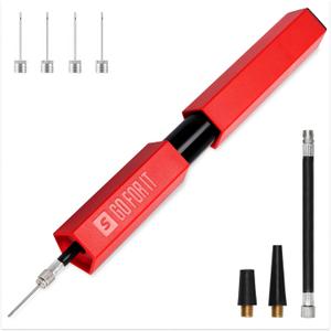 SPORTBIT Ball Pump for Sports Balls - Push & Pull Inflating System - Hand Pump for All Exercise Balls - Volleyball Pump, Basketball Inflator, Football & Soccer Ball Air Pump - Goes with 5 Needles Set (Full Red)