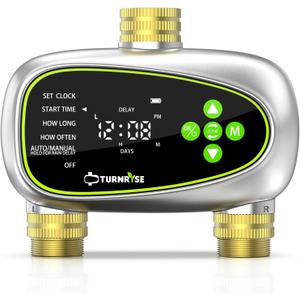 Water Timer for Garden Hose - 2 Zone Sprinkler Controller with Brass Inlet Programmable Hose Timer, Automatic Drip Irrigation System for Yard Lawn Greenhouse
