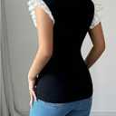 Women's Color Block Ruffle Sleeveless Tank Top Mock Neck Slim Fit Summer Shirt Gong Out Tops (S)